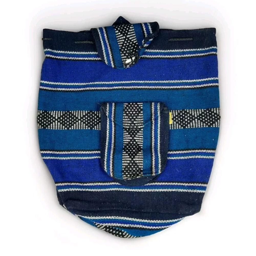 Pinzon Mexico Backpack Woven Blue Multicolor Boho Bag Hippie Drawstring Colorful